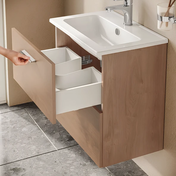 VitrA Mia 67092 Banyo Dolabı Seti Çekmeceli 60 cm Altın Meşe - 2