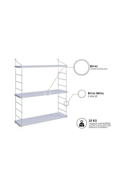 Decormet Armoni Raf Seti 3 Raflı 200*720 Metal Beyaz+Ahşap - Resim 10