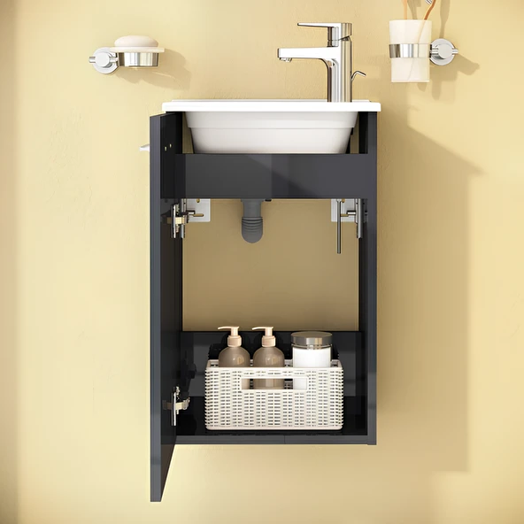 VitrA Mia 69582 Banyo Dolabı Seti Kapaklı 40 Cm Antrasit - 3