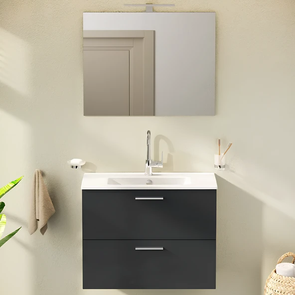VitrA Mia 75100 Banyo Dolabı Seti Çekmeceli 80 cm Antrasit