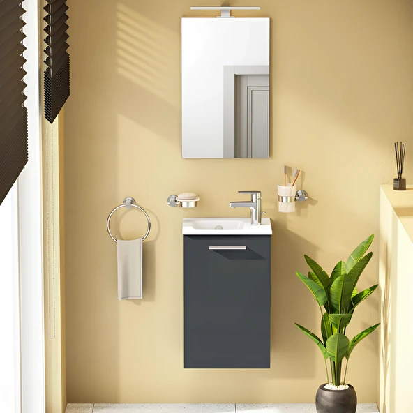 VitrA Mia 69582 Banyo Dolabı Seti Kapaklı 40 Cm Antrasit