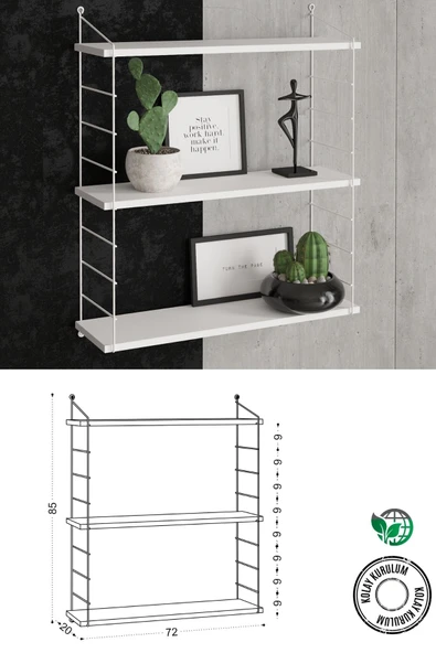 Decormet Armoni Raf Seti 3 Raflı 200*720 Metal Beyaz+Ahşap - Resim 11
