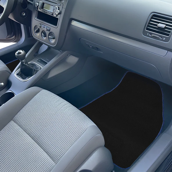 Mavi Kenarlı 5'li Araç Oto Halı Paspas Seti - Ön Arka Takım Siyah Araba Taban Paspas - Resim 4