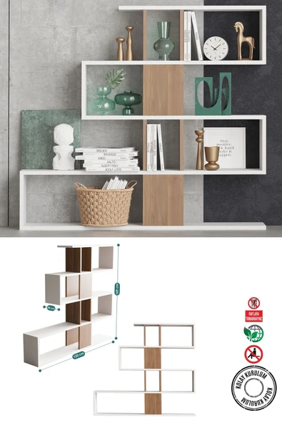 Decormet Karlin Kitaplık Beyaz/Ceviz ürün görseli