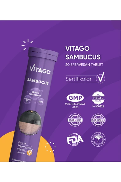 Vitago Sambucus, Vitamin C Ve Çinko 20li Efervesan Tablet - Resim 4
