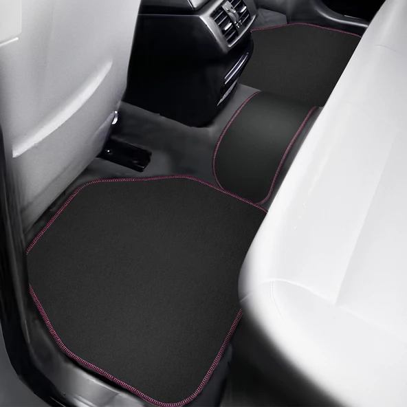 Pembe Kenarlı 5'li Siyah Araç Oto Halı Paspas Seti - Ön Arka Takım Araba Taban Paspas - Resim 6