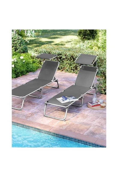 SONGMICS GCB19WGV1 Ayarlanabilir ve Katlanabilir Gölgelikli Şezlong 55 x 193 x 31 cm Koyu Gri Outlet