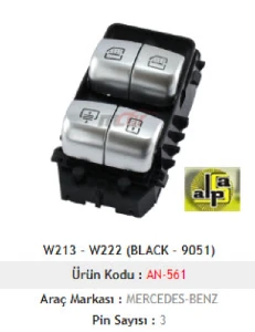 CAM ANAHTARI>MERCEDES W213 - W222 ARKA DÖRTLÜ - SİYAH - 9051  >>A222 905 1505 - MCAR-AN561 ürün görseli 1