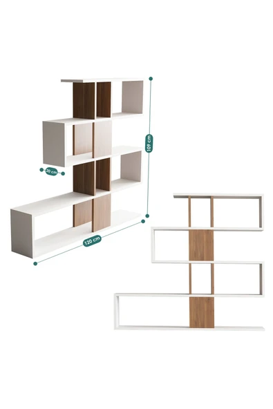 Decormet Karlin Kitaplık Beyaz/Ceviz - Resim 7