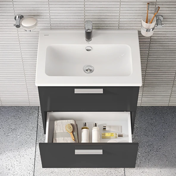 VitrA Mia 75102 Banyo Dolabı Seti Çekmeceli 60 cm Antrasit - 4
