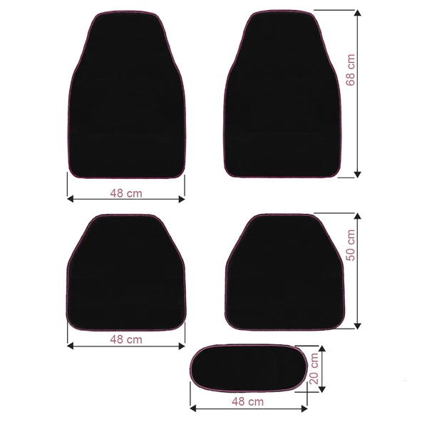 Pembe Kenarlı 5'li Siyah Araç Oto Halı Paspas Seti - Ön Arka Takım Araba Taban Paspas - Resim 8