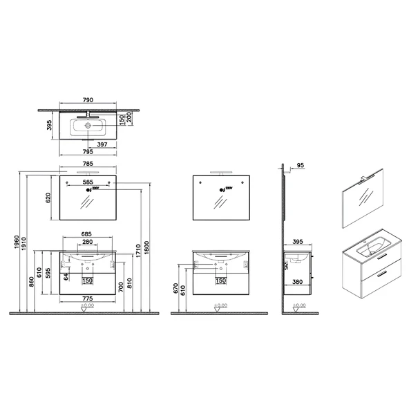 VitrA Mia 75100 Banyo Dolabı Seti Çekmeceli 80 cm Antrasit - 5