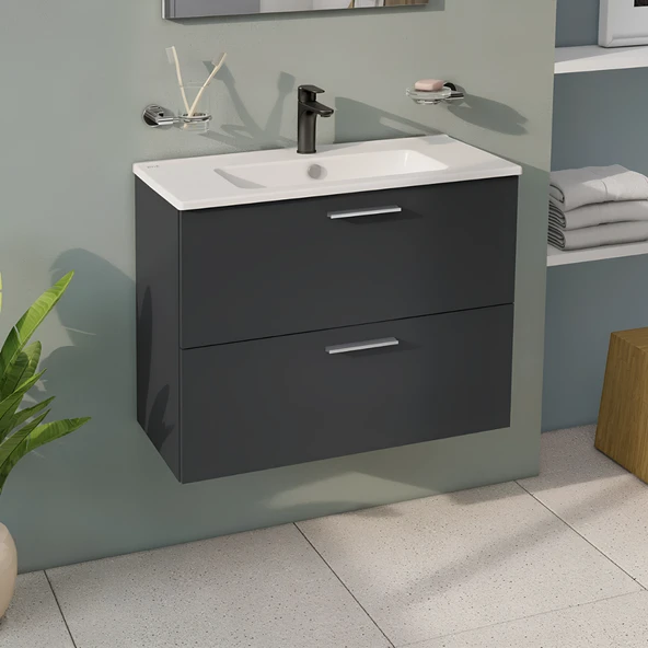 VitrA Mia 75100 Banyo Dolabı Seti Çekmeceli 80 cm Antrasit - 4