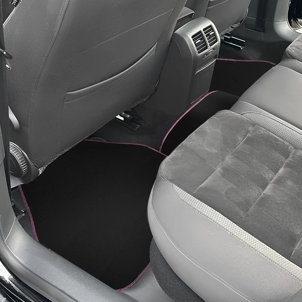 Pembe Kenarlı 5'li Siyah Araç Oto Halı Paspas Seti - Ön Arka Takım Araba Taban Paspas - Resim 5