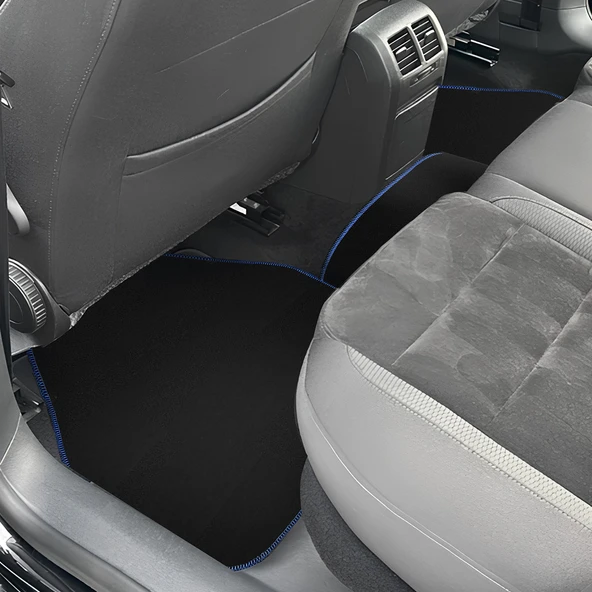 Mavi Kenarlı 5'li Araç Oto Halı Paspas Seti - Ön Arka Takım Siyah Araba Taban Paspas - Resim 5
