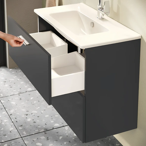 VitrA Mia 75100 Banyo Dolabı Seti Çekmeceli 80 cm Antrasit - 6