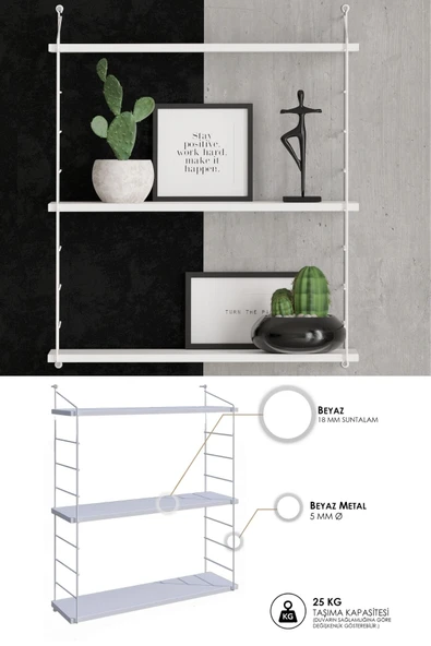 Decormet Armoni Raf Seti 3 Raflı 200*720 Metal Beyaz+Ahşap - Resim 12