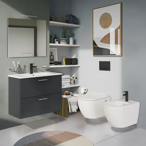 VitrA Mia 75100 Banyo Dolabı Seti Çekmeceli 80 cm Antrasit - 3