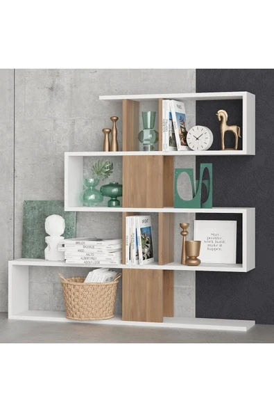 Decormet Karlin Kitaplık Beyaz/Ceviz - Resim 6