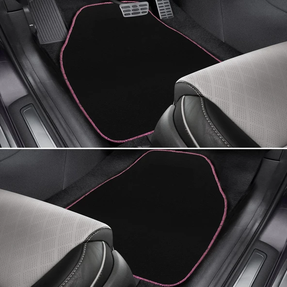 Pembe Kenarlı 5'li Siyah Araç Oto Halı Paspas Seti - Ön Arka Takım Araba Taban Paspas - Resim 3