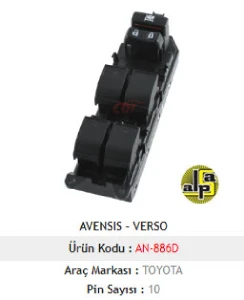 CAM ANAHTARI-TOYOTA AVENSIS - VERSO  SOL DÖRTLÜ - 10 PIN - MCAR-AN886D ürün görseli