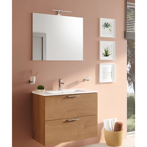 VitrA Mia 67093 Banyo Dolabı Seti Çekmeceli 80 cm Altın Meşe - 2