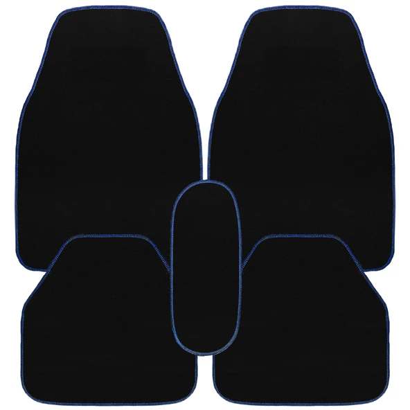 Mavi Kenarlı 5'li Araç Oto Halı Paspas Seti - Ön Arka Takım Siyah Araba Taban Paspas - Resim 6