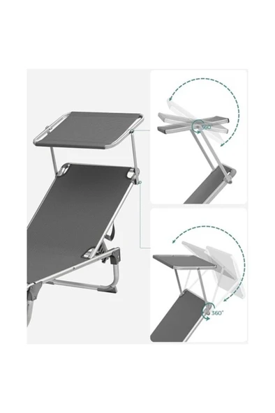 SONGMICS GCB19WGV1 Ayarlanabilir ve Katlanabilir Gölgelikli Şezlong 55 x 193 x 31 cm Koyu Gri Outlet - 3