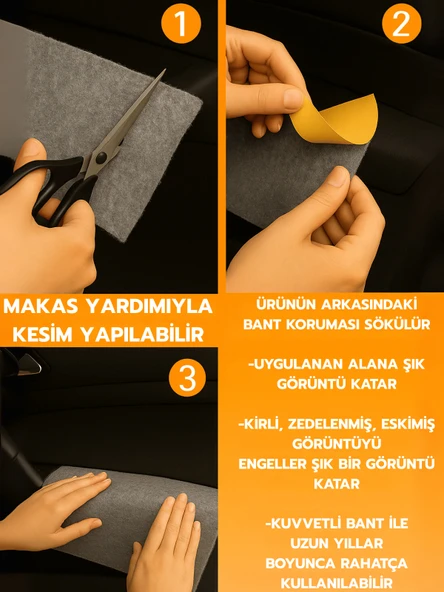 BEYLİNİ Kendinden Yapışkanlı Bagaj Kaplaması Keçe Oto Kapı Torpido Dayanıklı Uzun Ömürlü Araç Kaplama Gri 3mm - 2
