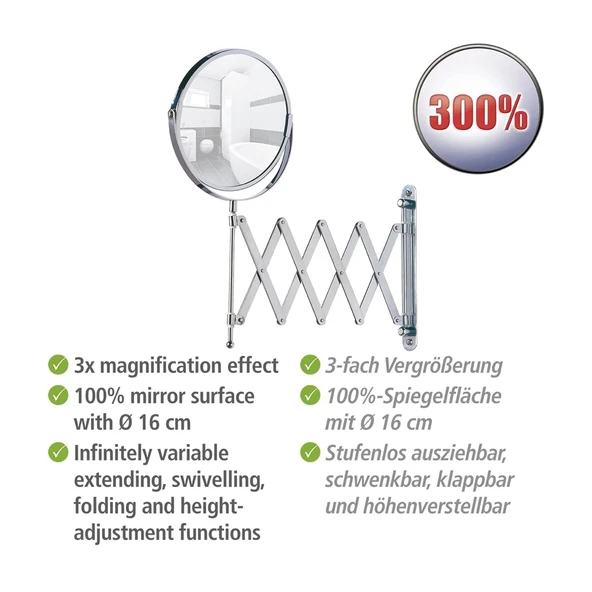 Wenko Mafsallı Ayarlanabilir Makyaj Aynası 3X Zoom Krom - 3