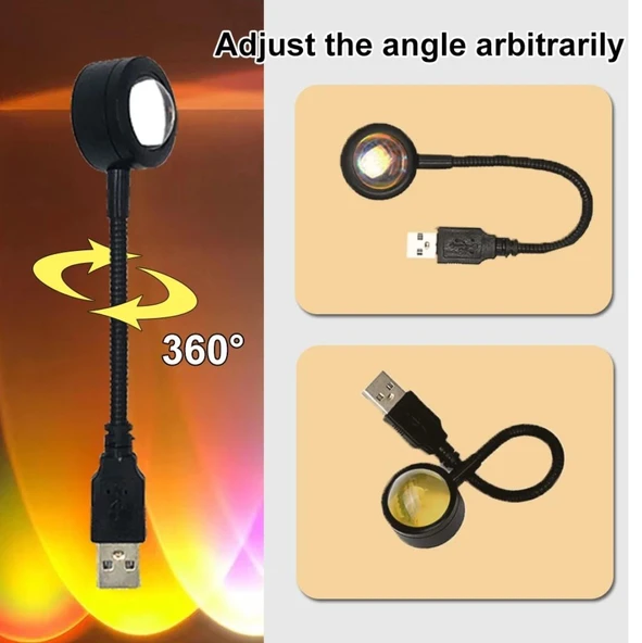 MİGHTY GÜN BATIMI RENK USB PROJEKTÖR GECE VE MASA LAMBASI FOTOĞRAF ÇEKİM IŞIĞI DEKORATİF IŞIK - 7