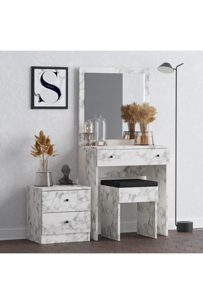 Decormet Nice Makyaj Masası Carrara Marble - Resim 3