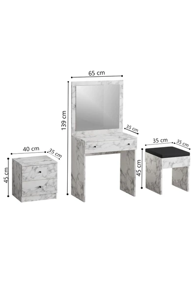 Decormet Nice Makyaj Masası Carrara Marble - Resim 4