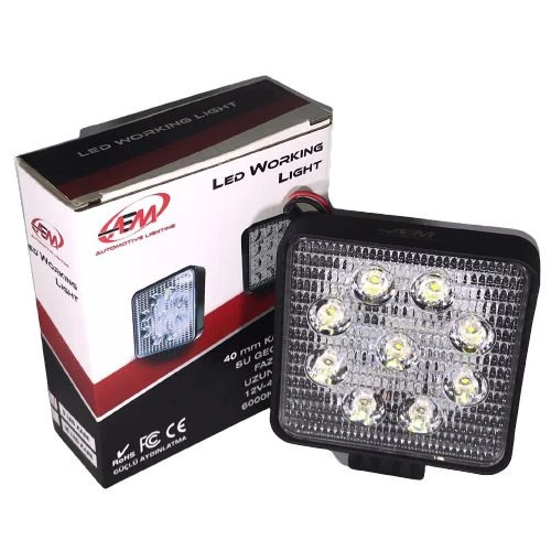 Aem Çalışma Lambası Led 9 Led 27W Kare Kalın Tip - 1
