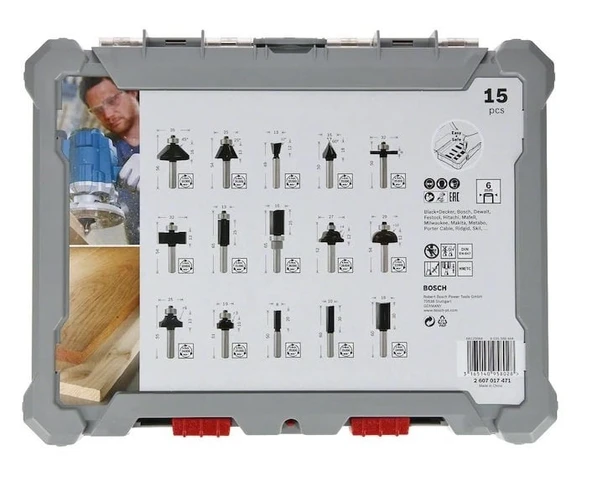 BOSCH 6 mm Profesyonel Ahşap Freze Bıçak Seti 15 Parça (2607017471) - Resim 2