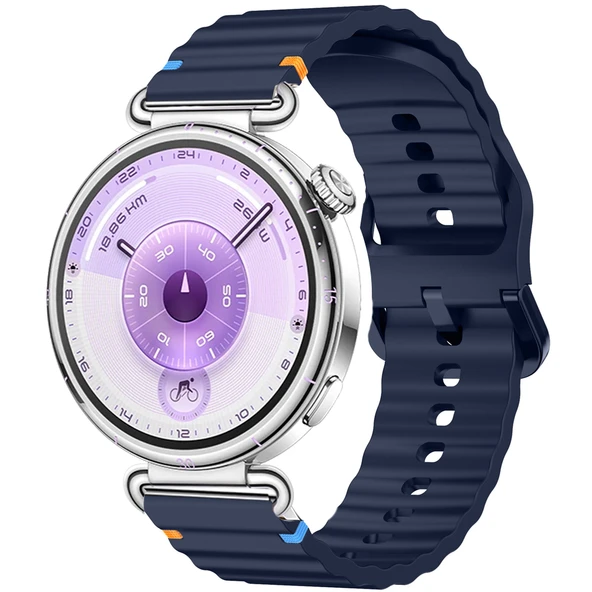 Huawei Watch GT6 41mm İle Uyumlu Dalga Desenli Tokalı Yumusaş Soft Silikon Kordon  Lacivert ürün görseli