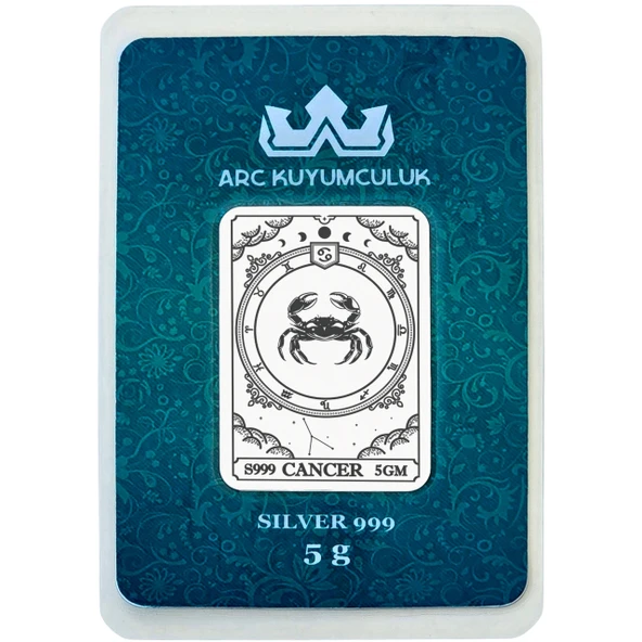 Temmuz Ayı Doğumlarına Özel Yengeç Burcu Sembolü Hediyeye Özel 5 Gram 999 Ayar Gümüş Külçesi-523