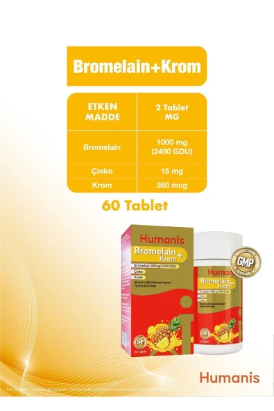 Humanis Bromelain+Krom, Çinko 60 Tablet - Resim 6