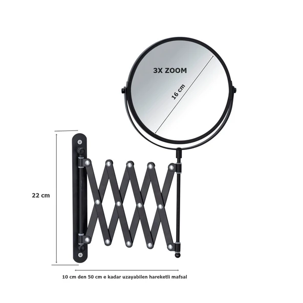 Wenko Mafsallı Ayarlanabilir Makyaj Aynası 3X Zoom Siyah - 2
