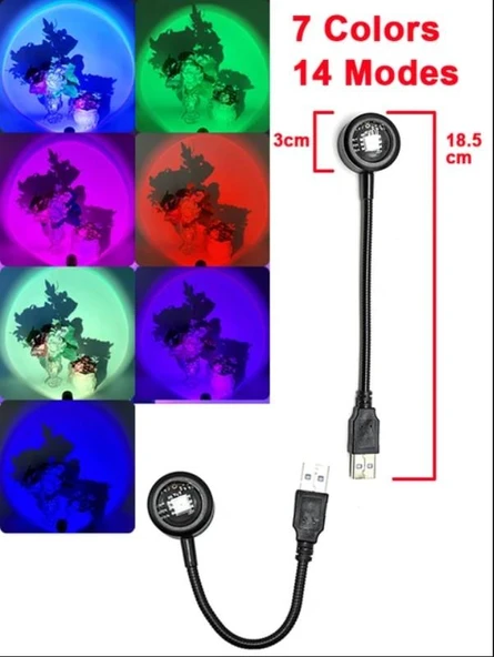 MİGHTY 7 RENK 14 MOD USB PROJEKTÖR MASA VE GECE LAMBASI FOTOĞRAF VE VİDEO ÇEKİM IŞIĞI DEKORATİF IŞIK - 3