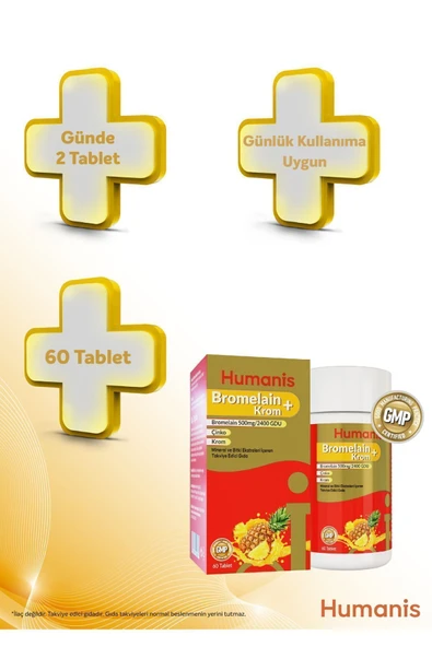 Humanis Bromelain+Krom, Çinko 60 Tablet - Resim 5