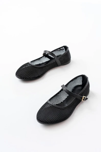 6325 Siyah Fileli Baret Toka Detaylı Günlük Kadın Babet - Resim 3