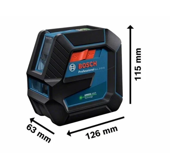 BOSCH GLL 2-15 G Çapraz Çizgili Yeşil Lazer Terazi Plastik Çantalı - 3