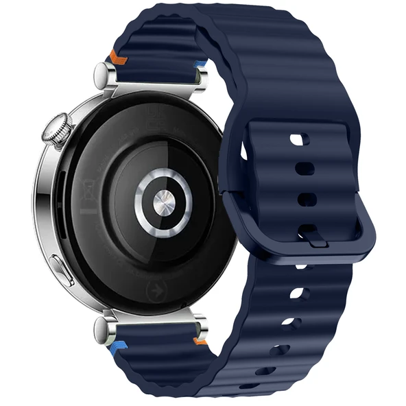 Huawei Watch GT6 41mm İle Uyumlu Dalga Desenli Tokalı Yumusaş Soft Silikon Kordon  Lacivert - Resim 2