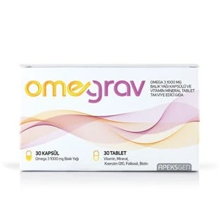 Omegrav Omega 3 Balık Yağı ve Vitamin İçeren Mineral 30 Tablet 30 Kapsül 1000 mg ürün görseli