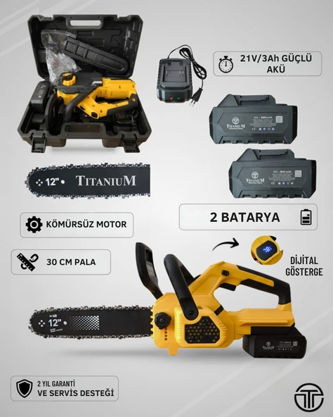 Titanium GTA X75 Güçlü Akülü Testere | 21V 4Ah Brushless, Çift Akülü Zincirli Testere - 2