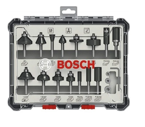 BOSCH 6 mm Profesyonel Ahşap Freze Bıçak Seti 15 Parça (2607017471) ürün görseli
