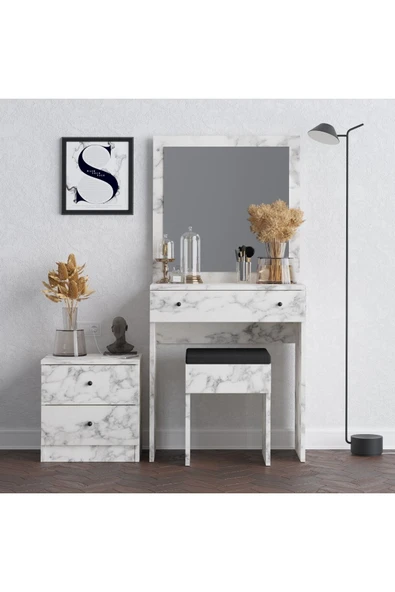 Decormet Nice Makyaj Masası Carrara Marble - Resim 7