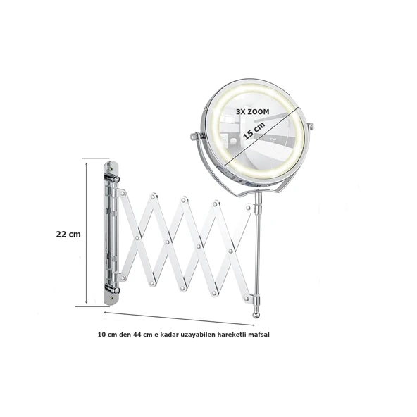 Wenko Mafsallı Ayarlanabilir Led Makyaj Aynası 3X Zoom Krom - 2