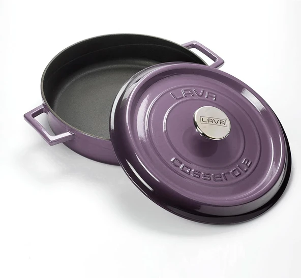 Lava Döküm Çok Amaçlı Yayvan Tencere Trendy Serisi Mor 28 Cm - Resim 7